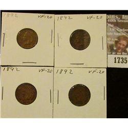 1735 _ (4) 1892 Indian Head Cents. VF-20.