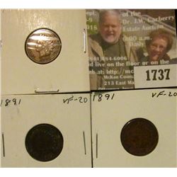 1737 _ (3) 1891 Indian Cents. VF-20.