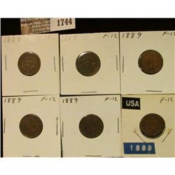 1744 _ (6) 1889 Indian Head Cents. F-12.