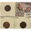 Image 1 : 1765 _ (3) 1884 Indian Head Cents. VG-8.