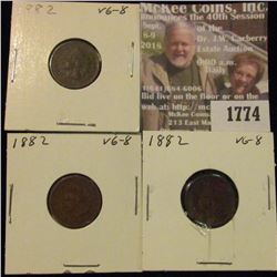 1774 _ (3) 1882 Indian Head Cents. VG-8.