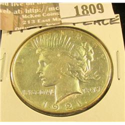 1809 _ 1921 P U.S. Peace Silver Dollar, AU.