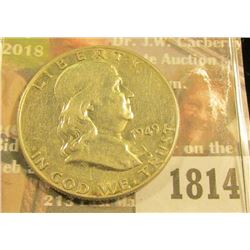 1814 _ 1949 P Silver Franklin Half Dollar, high grade and scarce.