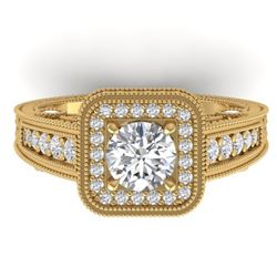 2 CTW Certified VS/SI Diamond Art Deco Halo Ring 14K Yellow Gold - REF-258M2H - 30497