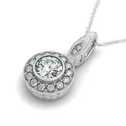 0.65 CTW Certified VS/SI Diamond Solitaire Halo Necklace 14K White Gold - REF-96X4T - 30250
