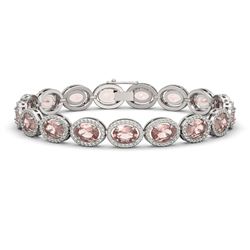 20.18 CTW Morganite & Diamond Halo Bracelet 10K White Gold - REF-377M3H - 40613