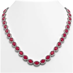 52.15 CTW Ruby & Diamond Halo Necklace 10K White Gold - REF-655T3M - 40556