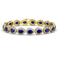 21.69 CTW Sapphire & Diamond Halo Bracelet 10K Yellow Gold - REF-315K5W - 41098