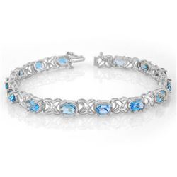 13.55 CTW Blue Topaz & Diamond Bracelet 14K White Gold - REF-85Y5K - 10573