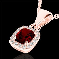 1.25 CTW Garnet & Micro Pave VS/SI Diamond Halo Necklace 10K Rose Gold - REF-27W3F - 22884
