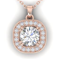 1.02 CTW Certified VS/SI Diamond Stud Micro Halo Necklace 14K Rose Gold - REF-173T6M - 30436