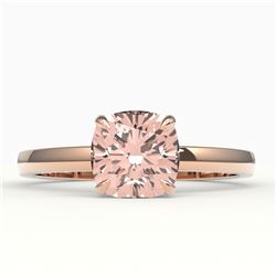 1.50 CTW Cushion Cut Morganite Solitaire Engagement Ring 14K Rose Gold - REF-33X3T - 22151