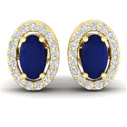 1.02 CTW Sapphire & Micro Pave VS/SI Diamond Earrings Halo 18K Yellow Gold - REF-32A8X - 21194
