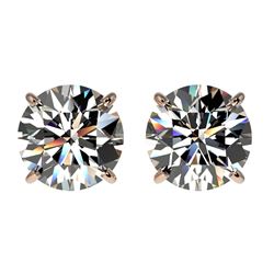 2 CTW Certified H-SI/I Quality Diamond Solitaire Stud Earrings 10K Rose Gold - REF-285K2W - 33081