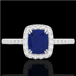 1.25 CTW Sapphire & Micro Pave VS/SI Diamond Halo Ring 10K White Gold - REF-34X2T - 22910