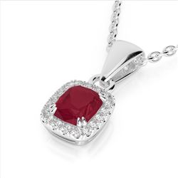 1.25 CTW Ruby & Micro Pave VS/SI Diamond Halo Necklace 10K White Gold - REF-31N8Y - 22888