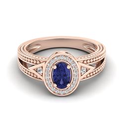 0.58 CTW Tanzanite & VS/SI Diamond Designer Solitaire Halo Ring 10K Rose Gold - REF-27A6X - 20843