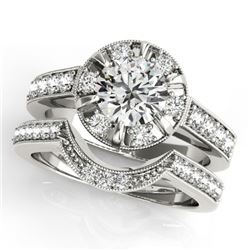 2.35 CTW Certified VS/SI Diamond 2Pc Wedding Set Solitaire Halo 14K White Gold - REF-488A8X - 31292