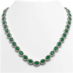 52.15 CTW Emerald & Diamond Halo Necklace 10K White Gold - REF-655M3H - 40553