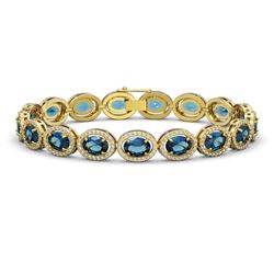 24.32 CTW London Topaz & Diamond Halo Bracelet 10K Yellow Gold - REF-256F8N - 40639
