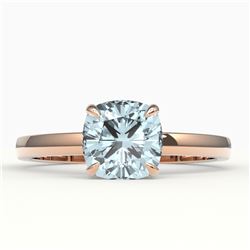 1.50 CTW Cushion Cut Aquamarine Designer Solitaire Engagement Ring 14K Rose Gold - REF-27H6A - 22131