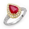 Image 1 : 3.10 CTW Ruby & Diamond Ring 14K 2-Tone Gold - REF-89X5T - 10701