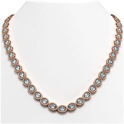 24.65 CTW Aquamarine & Diamond Halo Necklace 10K Rose Gold - REF-572T8M - 40425