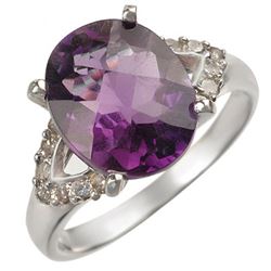 3.70 CTW Amethyst & Diamond Ring 14K White Gold - REF-50F4N - 10842