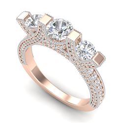 2.3 CTW VS/SI Diamond Solitaire Micro Pave 3 Stone Ring Band 18K Rose Gold - REF-263H6A - 36957