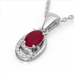 1.25 CTW Ruby & Micro Pave VS/SI Diamond Necklace 10K White Gold - REF-18M9H - 22354