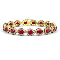 21.69 CTW Ruby & Diamond Halo Bracelet 10K Yellow Gold - REF-315W5F - 41095