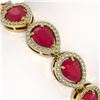 Image 4 : 21.69 CTW Ruby & Diamond Halo Bracelet 10K Yellow Gold - REF-315W5F - 41095