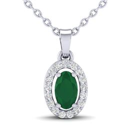 0.51 CTW Emerald & Micro Pave VS/SI Diamond Necklace Halo 18K White Gold - REF-25A5X - 21319