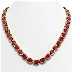 58.59 CTW Ruby & Diamond Halo Necklace 10K Yellow Gold - REF-777A8X - 41335