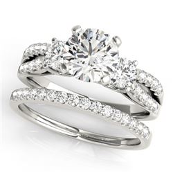 1.46 CTW Certified VS/SI Diamond 3 Stone 2Pc Wedding Set 14K White Gold - REF-224K4W - 32039