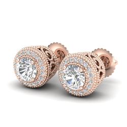 1.55 CTW VS/SI Diamond Solitaire Art Deco Stud Earrings 18K Rose Gold - REF-259M3H - 36963