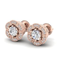 1.51 CTW VS/SI Diamond Solitaire Art Deco Stud Earrings 18K Rose Gold - REF-263T6M - 37107