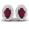 Image 1 : 1.02 CTW Ruby & Micro Pave VS/SI Diamond Earrings Halo 18K White Gold - REF-32W8F - 21191