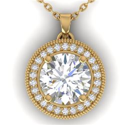 2 CTW I-SI Diamond Solitaire Art Deco Micro Halo Necklace 14K Yellow Gold - REF-559H6A - 30533