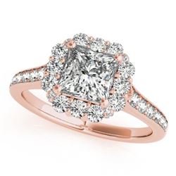 1.5 CTW Certified VS/SI Princess Diamond Solitaire Halo Ring 18K Rose Gold - REF-441A5X - 27157