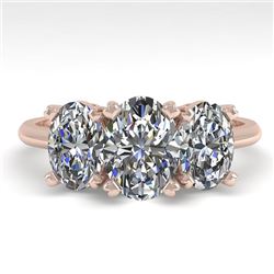 2.0 CTW Oval Cut VS/SI Diamond 3 Stone Designer Ring 18K Rose Gold - REF-390Y2K - 32468