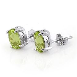 2.0 CTW Peridot Solitaire Stud Earrings 14K White Gold - REF-23X3T - 10280