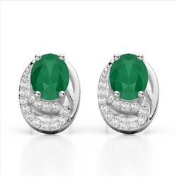 2.50 Emerald & Micro Pave VS/SI Diamond Stud Earrings 10K White Gold - REF-25N6Y - 22331