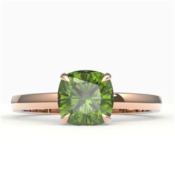 2 CTW Cushion Cut Green Tourmaline Solitaire Engagement Ring 14K Rose Gold - REF-30K4W - 22145