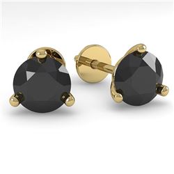 1.0 CTW Black Certified Diamond Stud Earrings 18K Yellow Gold - REF-36H9A - 32206