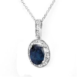 1.02 CTW Blue Sapphire & Diamond Pendant 14K White Gold - REF-12M8H - 13783