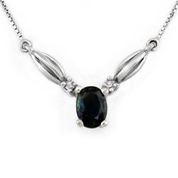 1.30 CTW Blue Sapphire & Diamond Necklace 10K White Gold - REF-18Y9K - 11721