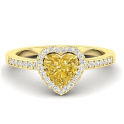 1 CTW Citrine & Micro Pave Ring Heart Halo 14K Yellow Gold - REF-34N9Y - 21404