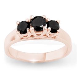 0.55 CTW VS Certified Black Diamond 3 Stone Ring 14K Rose Gold - REF-34X5T - 13839