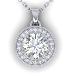 0.96 CTW Certified VS/SI Diamond Art Deco Micro Halo Necklace 14K White Gold - REF-170F4N - 30357